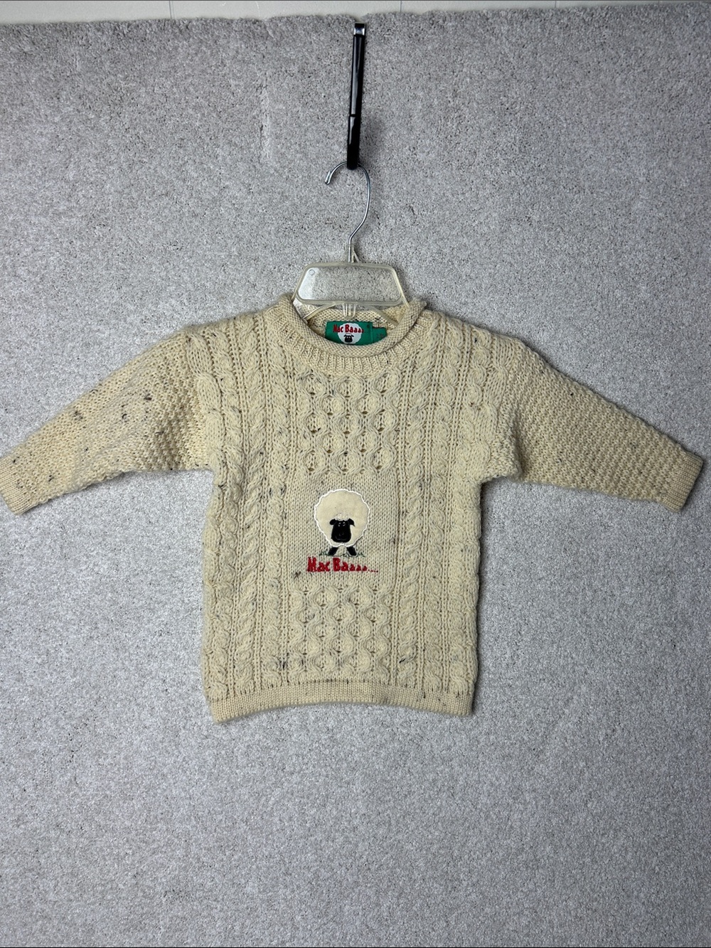Vintage Mac Baaaa Kids Cream Cable Knit Wool Sheep Sweater Size 2T